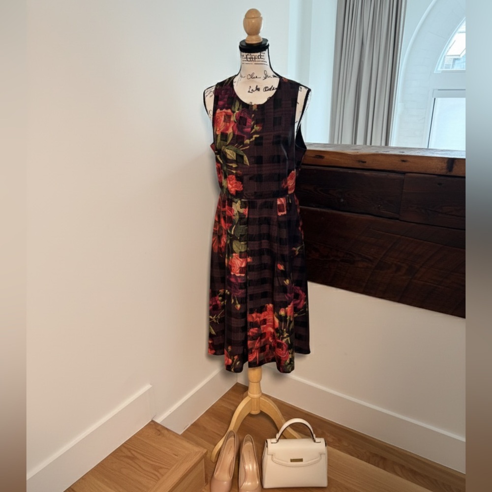 Ted Baker London Mixed-Media Tea-Length Dress